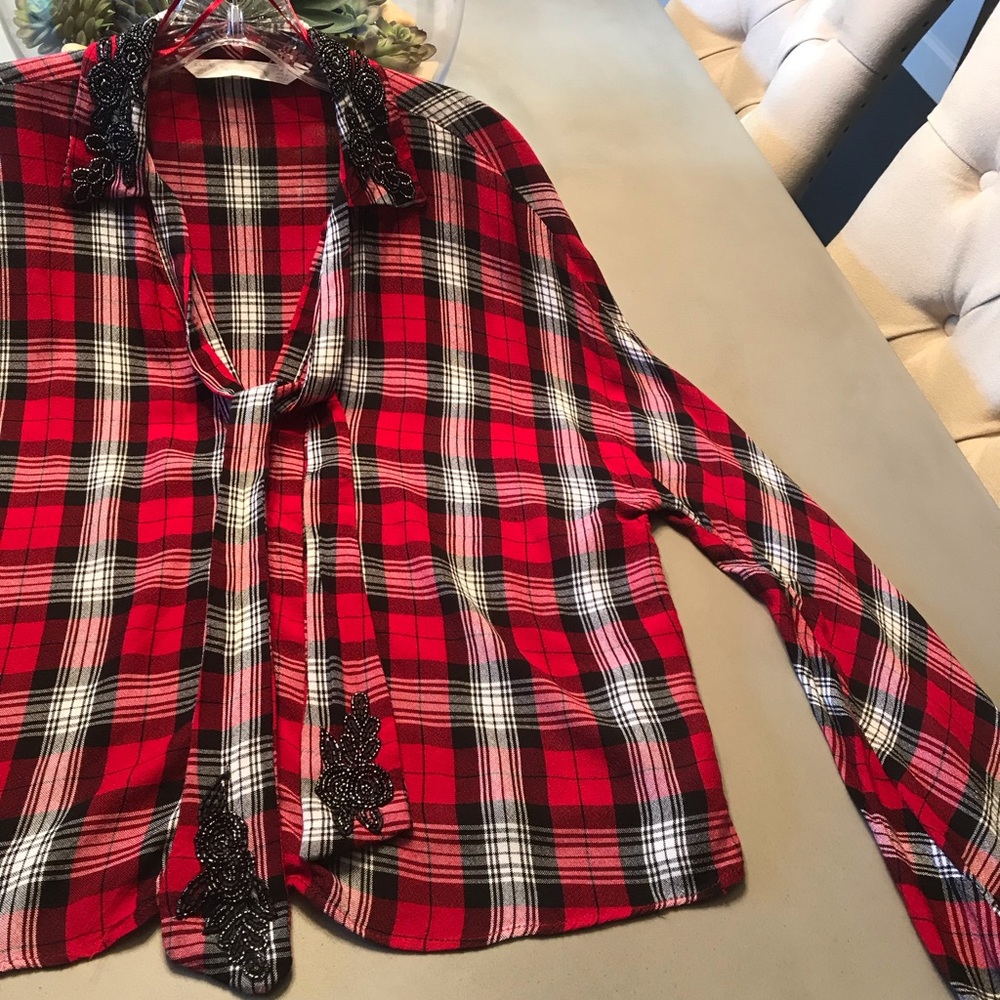 Zara Red Plaid beaded collar and tie